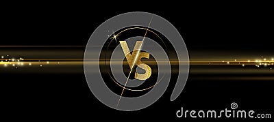 Golden shining versus logo on black background. VS logo for games, battle, match, sports or fight competition, Vector Illustration